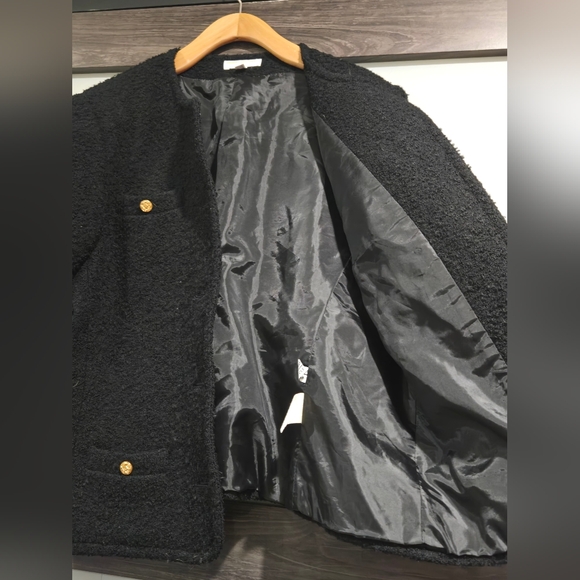 Brooks Brothers Black Wool Textured Tweed Jacket Blazer Gold Buttons SZ 12 - Picture 4 of 8